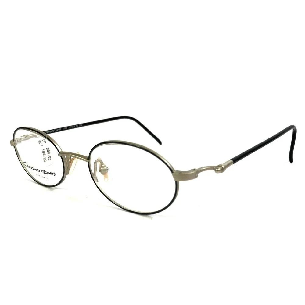 Vintage Conquistador Eyeglasses Frames JM3 02 Black Matte Silver Oval 47-19-142